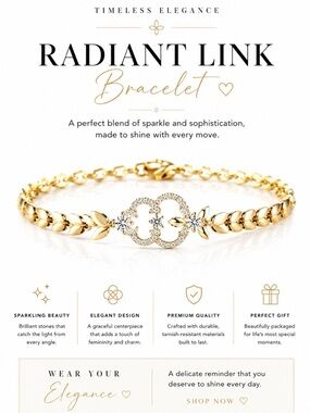 RADIANT LINK ELEGANT FASHION GOLD TONE BRACELET